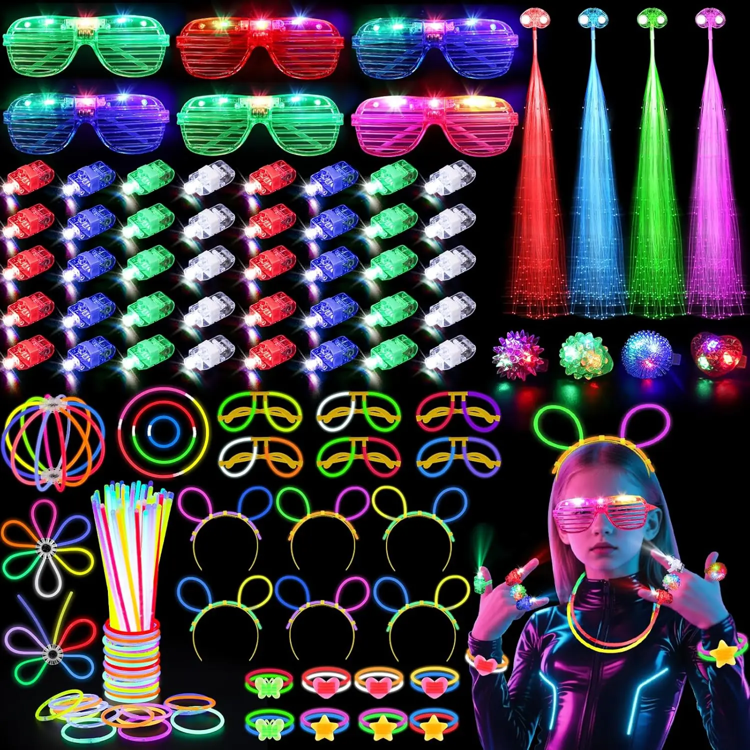 Glow In The Dark Party Glasses - 128 stuks oplichtende brillen LED haarclips