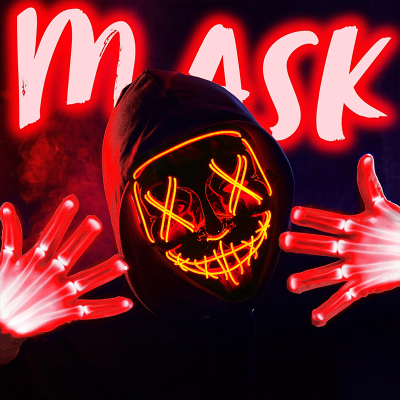 Led Purge Mask Halloween - 2026 Draadloos Kleurrijk Neon Licht Partymasker